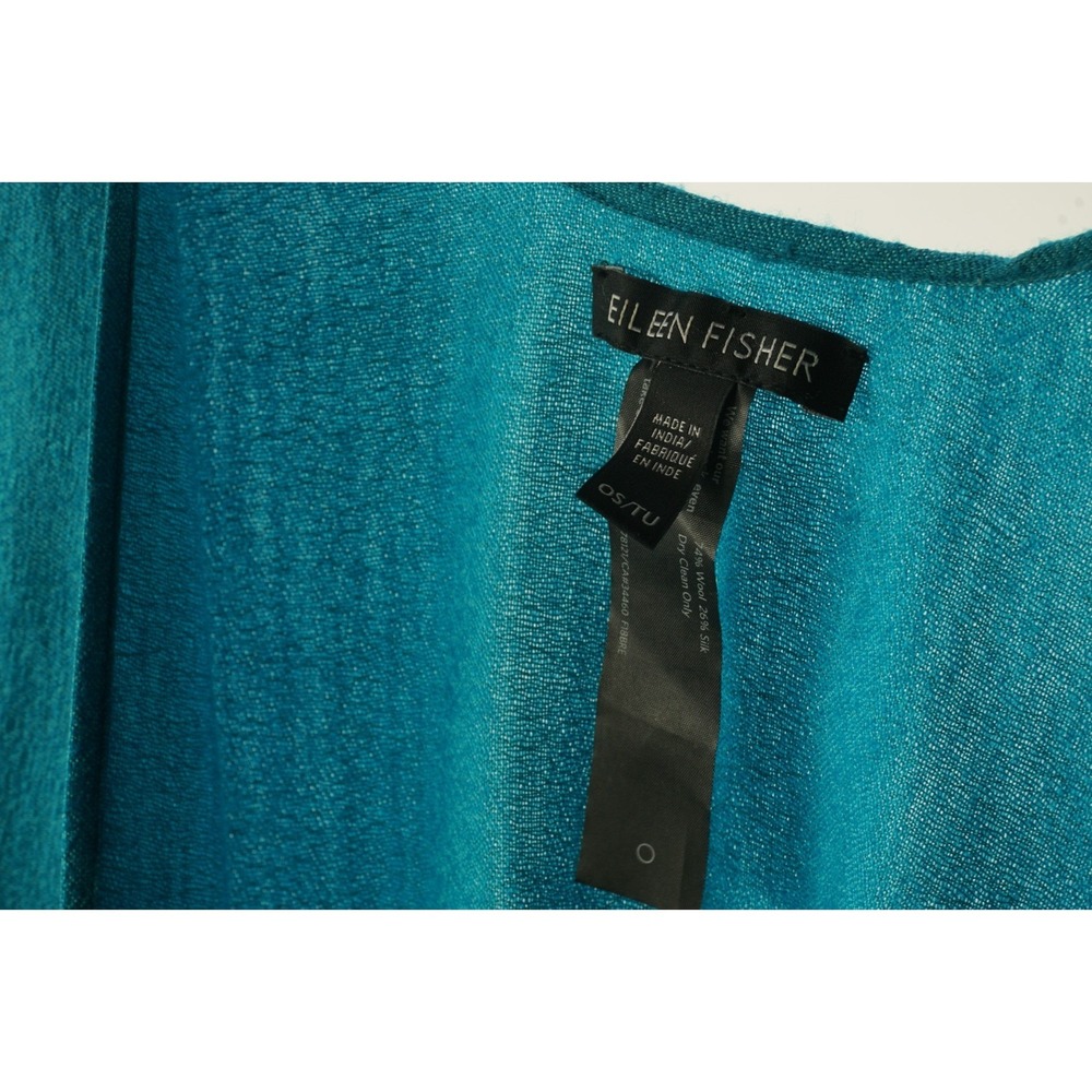 Eileen Fisher Wool & Silk Ombre Dip Dye Ruana Women's One Size Blue Raw Edge - Picture 7 of 9
